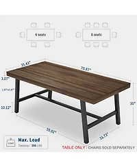 4-Person dining Set 70.87" large kitchen table with a sturdy metal frame + 4 genuine leather-upholstered chairs
