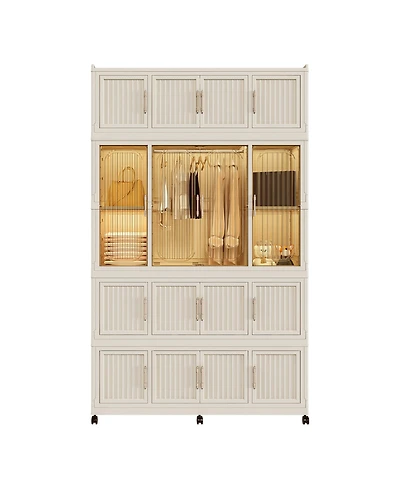 Viyet 77" Tall Portable Wardrobe - 17-Cube Modular Closet Organizer with Hanging Rod