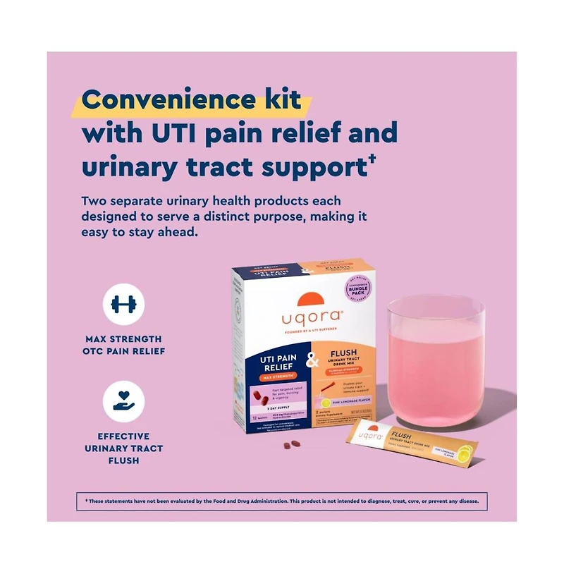 Uqora Uti Pain Maximum Relief and Flush Convenience Bundle - Pink Lemonade Flavor