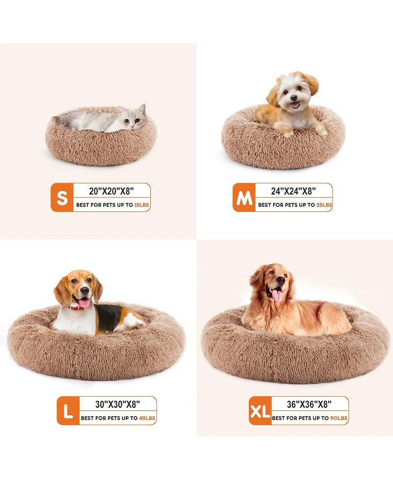 Zeny Anti-Slip Round Fluffy Plush Faux Fur Cat Bed, Fits up to lbs Pets