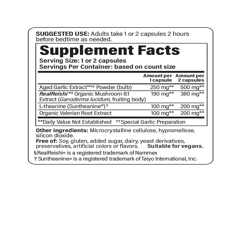Kyolic Sleep Mushrooms Supplement | Reishi, L-Theanine, Valerian Root and Aged Garlic Extract for Sleep | 30 Capsules