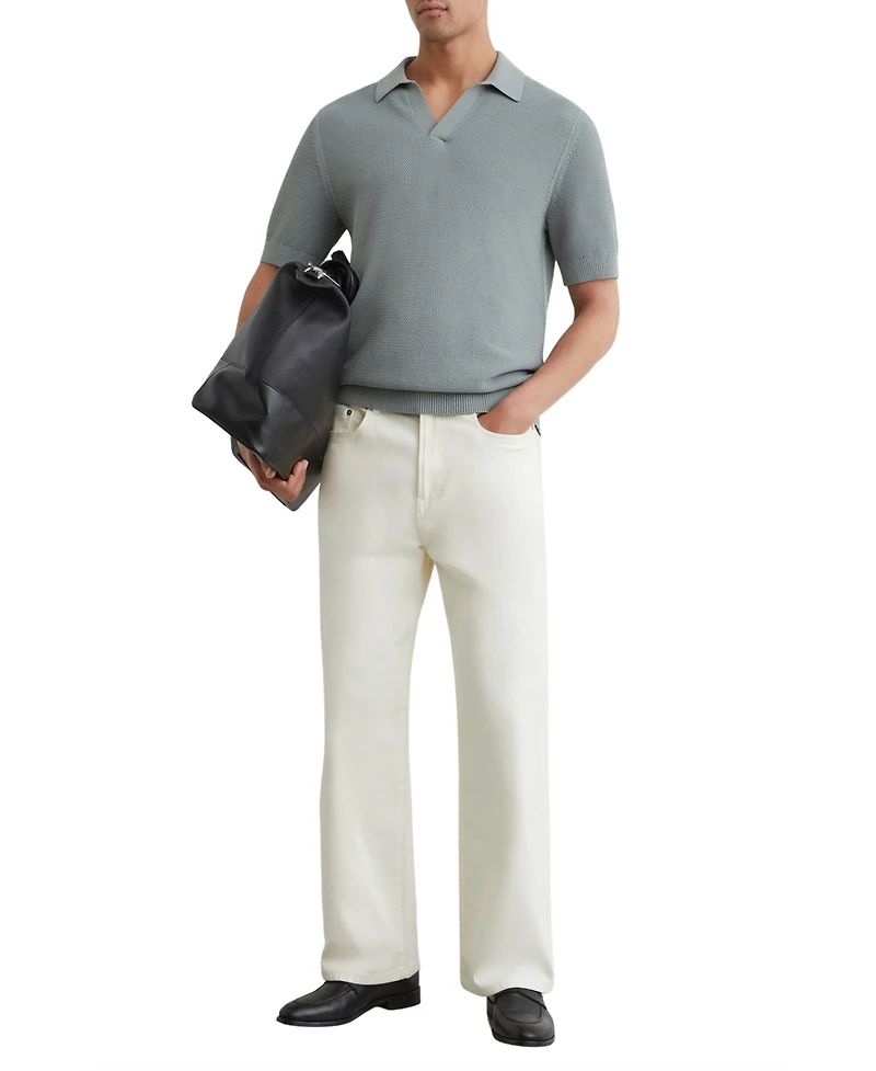 Reiss Men's Leon Cotton-Blend Basket-Stitch Open-Collar Polo Shirt