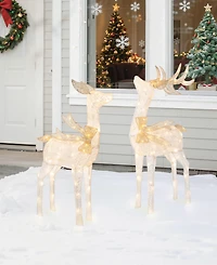 Glitzhome Christmas 3D Glittered Fabric Reindeer Decor, Set of 2
