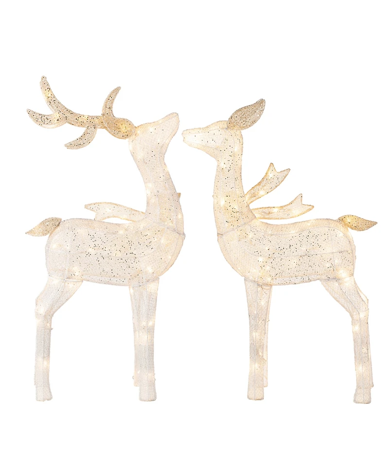 Glitzhome Christmas 3D Glittered Fabric Reindeer Decor, Set of 2