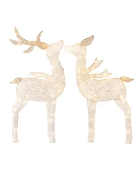 Glitzhome Christmas 3D Glittered Fabric Reindeer Decor, Set of 2