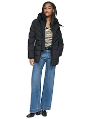 Dkny Women's Bibbed Knit Collar Puffer Coat