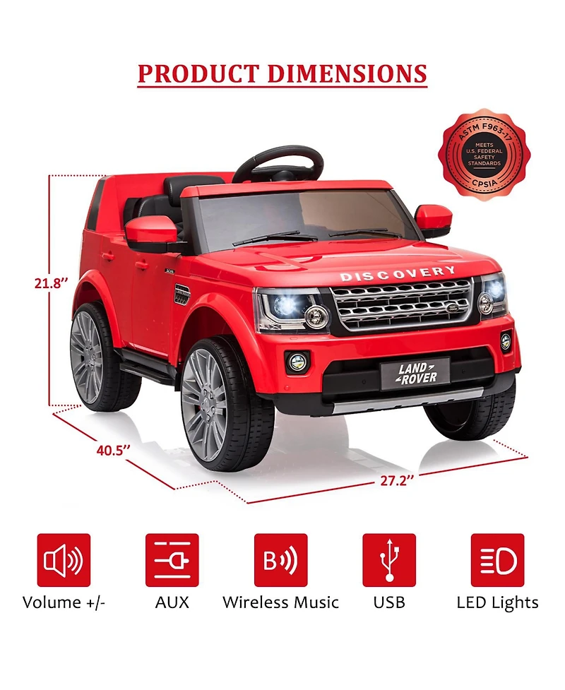 homfan Licensed Land Rover 12V Electric Ride-On Car for Kids Ages 3-8 - 3 Adjustable Speeds, Led Lights, Spring Suspension, Remote Control