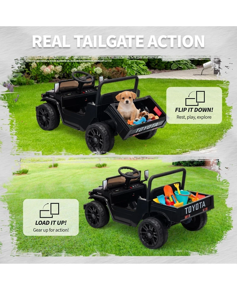 homfan 44.5x24.8x22.4 Licensed Toyota Pickup 12V Kids Battery Powered Ride-On, Remote Control, Music and Led Lights, Outdoor Play