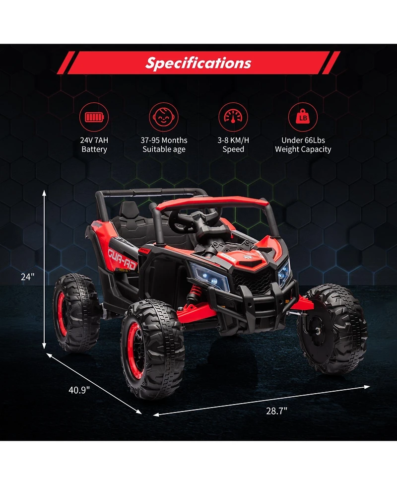 homfan 24V 2-Seater Kids Electric Utv Ride-On Car – 200W Dual Motors, Metal Frame, Off-Road Suspension, Remote Control, Usb, Music, Led Lights