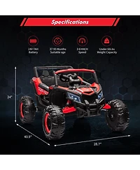 homfan 24V 2-Seater Kids Electric Utv Ride-On Car – 200W Dual Motors, Metal Frame, Off-Road Suspension, Remote Control, Usb, Music, Led Lights