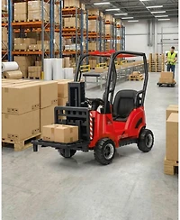 homfan 12V Electric Kids Forklift Ride-On Car with Remote Control, Liftable Fork and Pallet, 2 Speeds, Music, Usb Port, Safety Belt