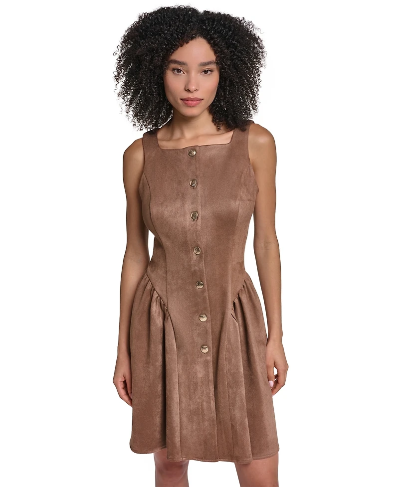 Karl Lagerfeld Paris Women's Faux Suede Fit And Flare Midi Dress