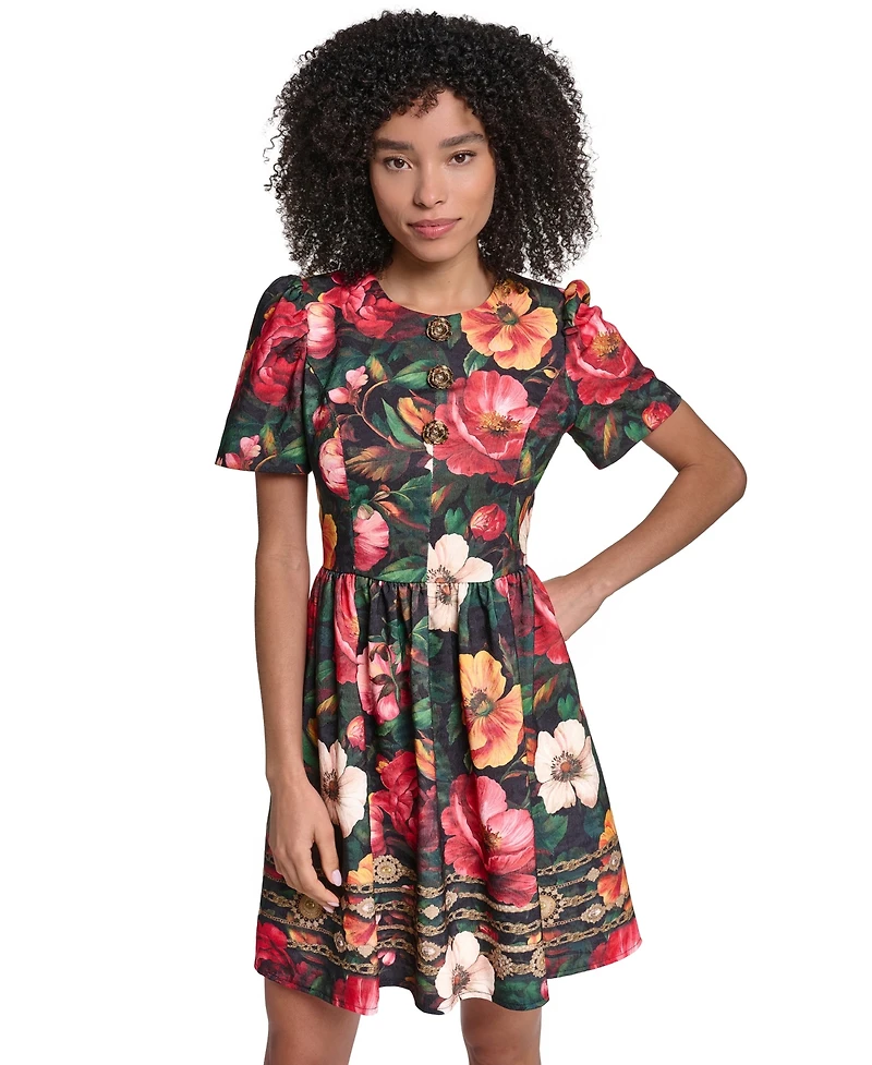 Karl Lagerfeld Paris Women's Print Damask Jaquard Fit And Flare Midi Dress