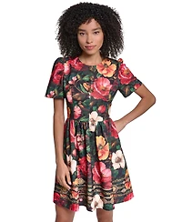 Karl Lagerfeld Paris Women's Print Damask Jaquard Fit And Flare Midi Dress