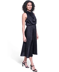 Karl Lagerfeld Paris Women's Halter Cowl Neck A-Line Midi Dress