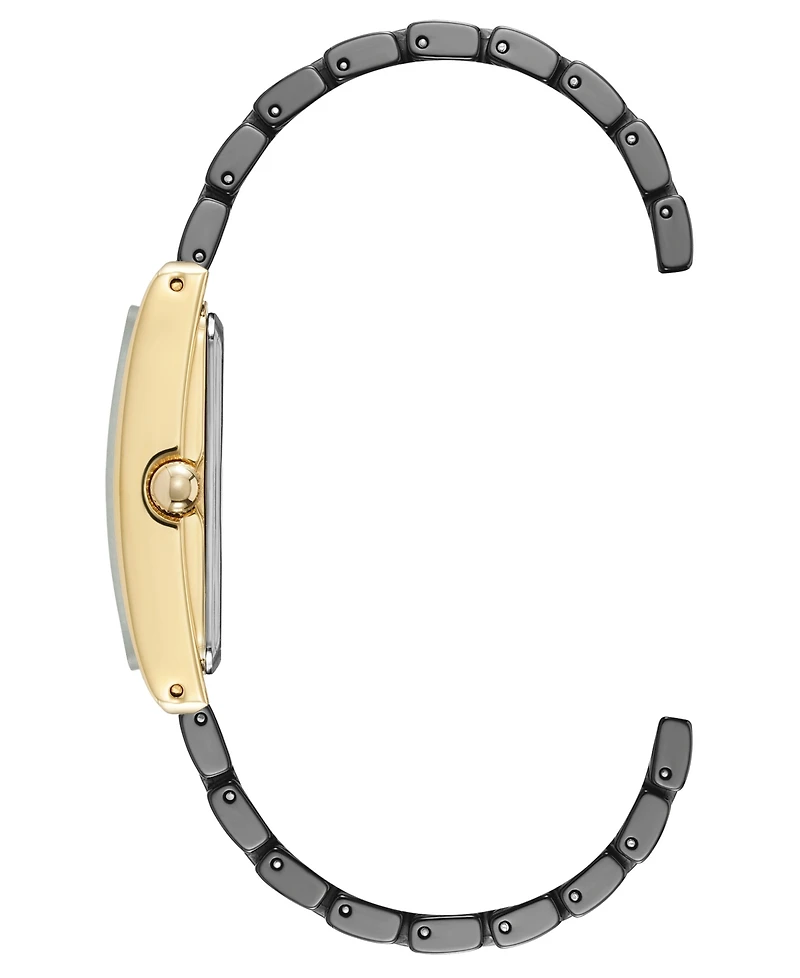 Anne Klein Women's Quartz Rectangle Black Dial Gold-Tone Black Bracelet Watch 28mm x 35mm