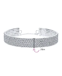 Bling Jewelry Simple Classic Sparkly Rhinestone Necklace Rhodium Plated