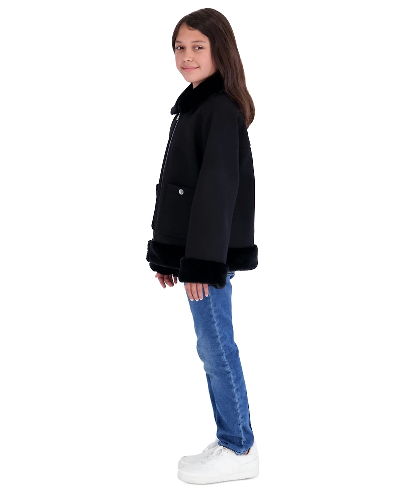 Michael Kors Girls' 5-16 Midweight Long-Sleeve Faux Wool Jacket