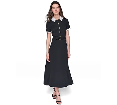 Karl Lagerfeld Paris Women's Belted A-Line Midi Shirt Dress