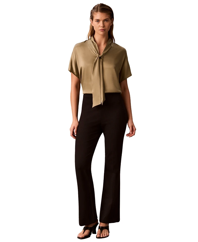 Calvin Klein Women's Matte Satin Tie-Neck Blouse