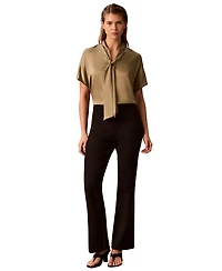 Calvin Klein Women's Matte Satin Tie-Neck Blouse