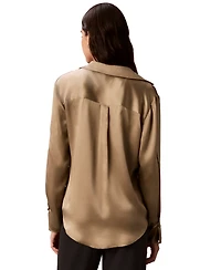 Calvin Klein Women's Pleated Long-Sleeve Collared Shirt