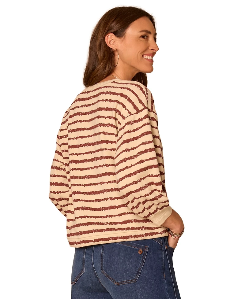 Democracy Women's Jacquard V-Neck Blouson-Sleeve Top