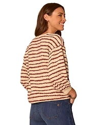 Democracy Women's Jacquard V-Neck Blouson-Sleeve Top