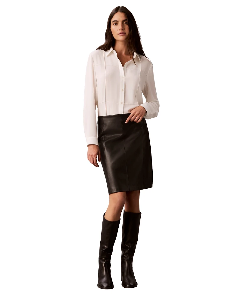 Calvin Klein Women's Long-Sleeve Collared Neck Shirt