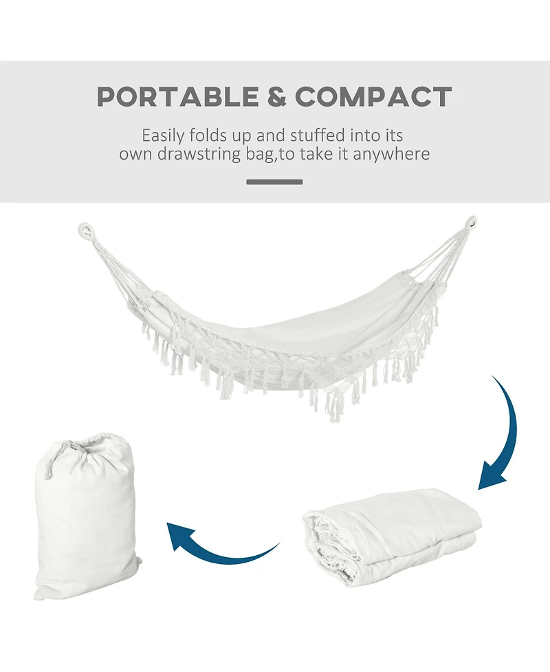 Outsunny Extra Large Boho Hammock with Macrame Tassels,