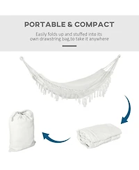 Outsunny Extra Large Boho Hammock with Macrame Tassels,
