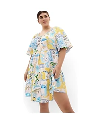 City Chic Women's Plus Print Puff Sleeve Mini Dress