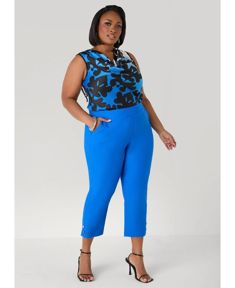 Ashley Stewart Women's Plus Sizes Millennium Button Accented Capris