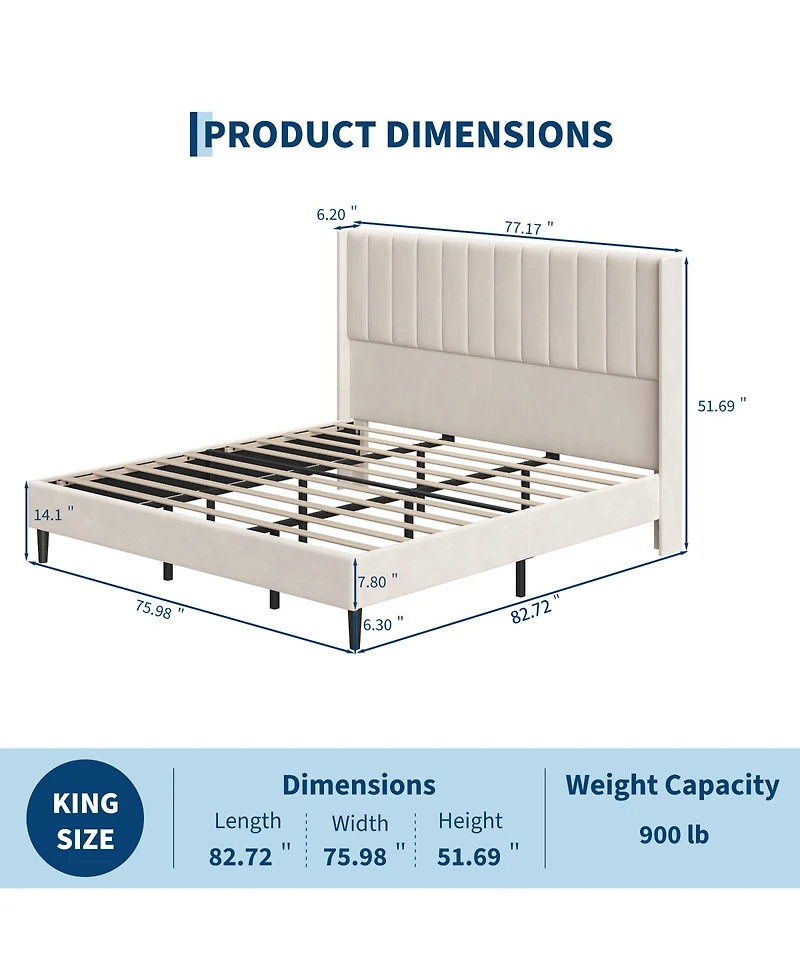 Homfan Bed Frame with Headboard, Sturdy Wooden Slats
