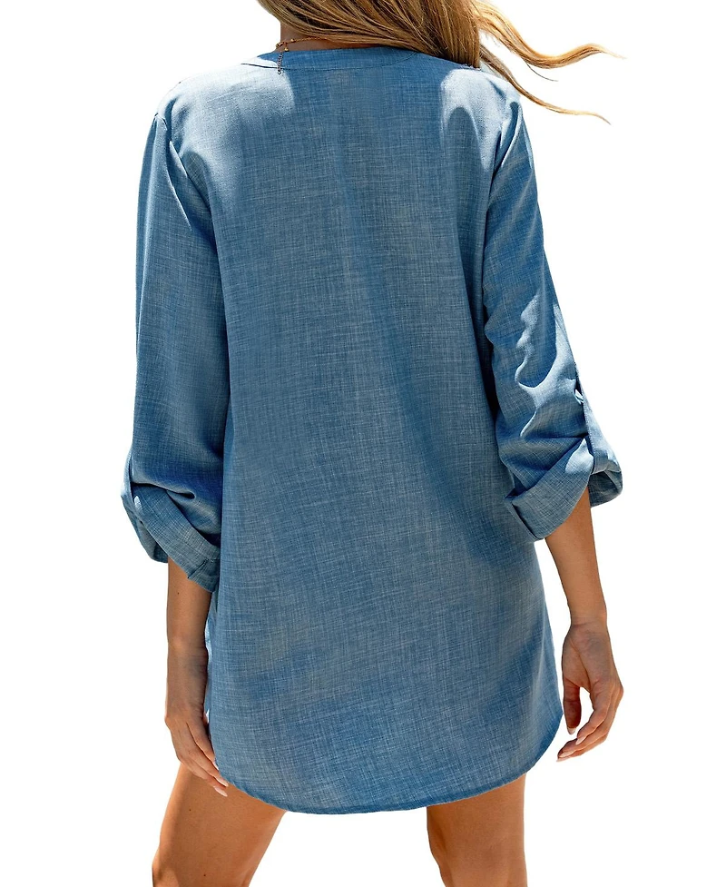 Cupshe Women's Ace of Waves Blue Cover-Up Mini Beach Dress