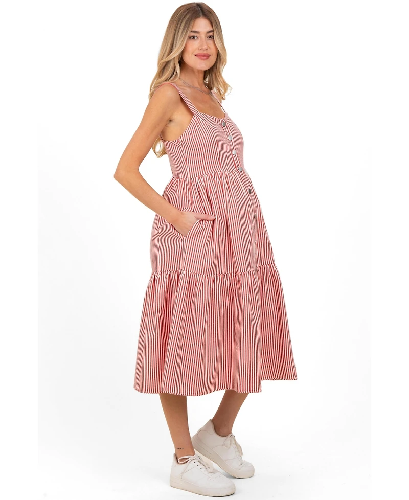 Pinkblush Women's Red Striped Tiered Overall Dress