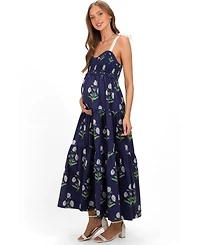 Pinkblush Women's Navy Floral Sweetheart Neckline Smocked Maxi Dress