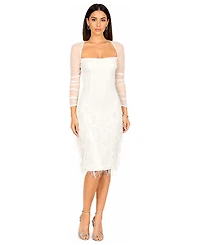 Lara Women's Long Sleeve Bridal Midi Gown with Feathers