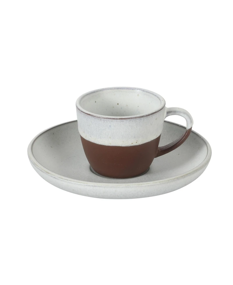 Gibson Home William Crest 8 Piece Cup and Saucer Set, 4piece 3.5oz Stoneware Cups 4 piece5.5" Saucers