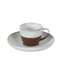 Gibson Home William Crest 8 Piece Cup and Saucer Set, 4piece 3.5oz Stoneware Cups 4 piece5.5" Saucers