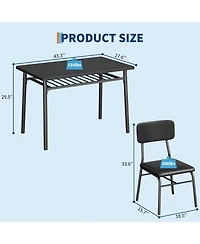 homfan 5-Piece Dining Set with Storage Rack - Modern Wood Table and 4 Upholstered Chairs, Metal Legs