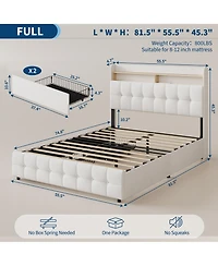 homfan Upholstered Bed Frame with 2 Storage Drawers, Led Headboard, Charging Station, Usb Port and Tufted Headboard