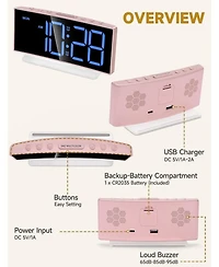 Neewer Modern Curved Cute Digital Alarm Clock,Colorful Led Display,Adjustable Volume,Weekday/Weekend Mode,Simple Clock for Bedroom