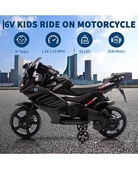homfan 6V Battery Powered Ride-On Motorcycle Toy, 3-Wheel Stable Design, Training Wheels, Headlight, Horn and Music, Realistic Motorbike, Outdoor Play