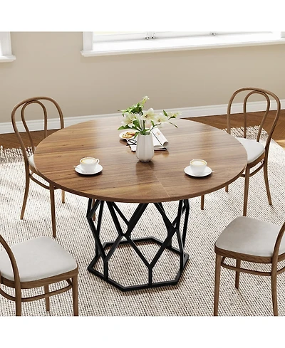 homfan 47 Inch Round Dining Table for 4-6, Industrial Farmhouse Table, Sturdy Metal Base, Rustic Wood Circle Top, Great Restaurants or Home