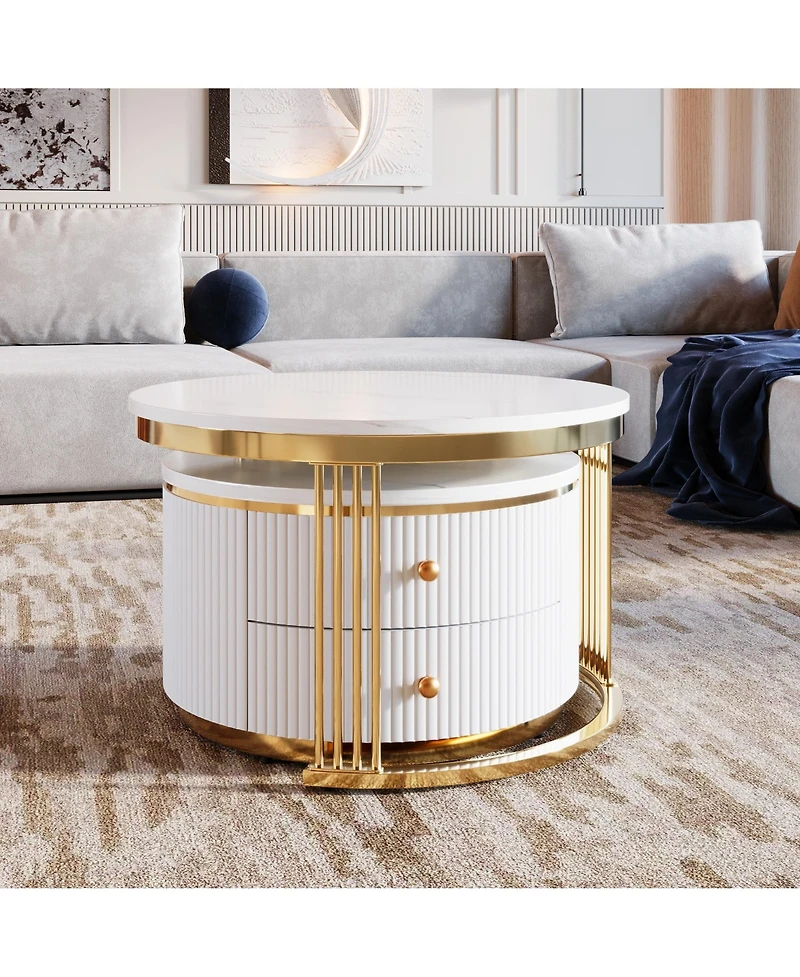 Clihome Modern 2 Pieces Round Nesting Coffee Table with Drawers in 27.6'' inch