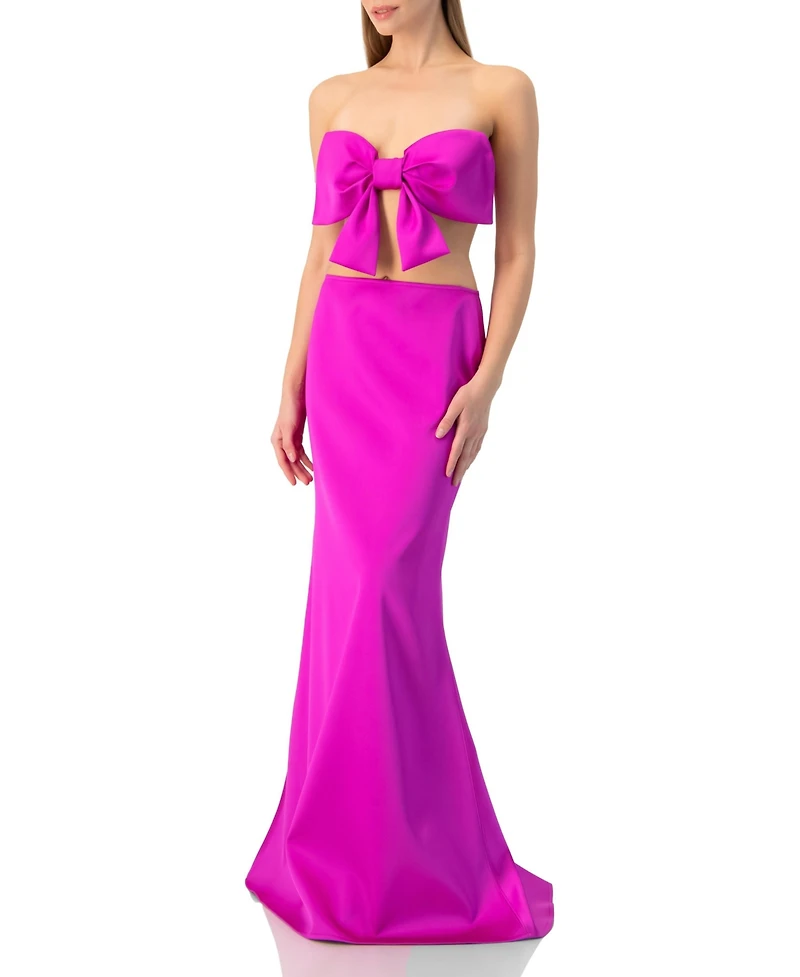 Ivonne Women's Strapless Bow-Front Crop -Top Gown Satin