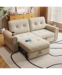 Lucky One 77" 2-in-1 Convertible Sofa with Usb Charging Port and Dual Armrest Cup Holders