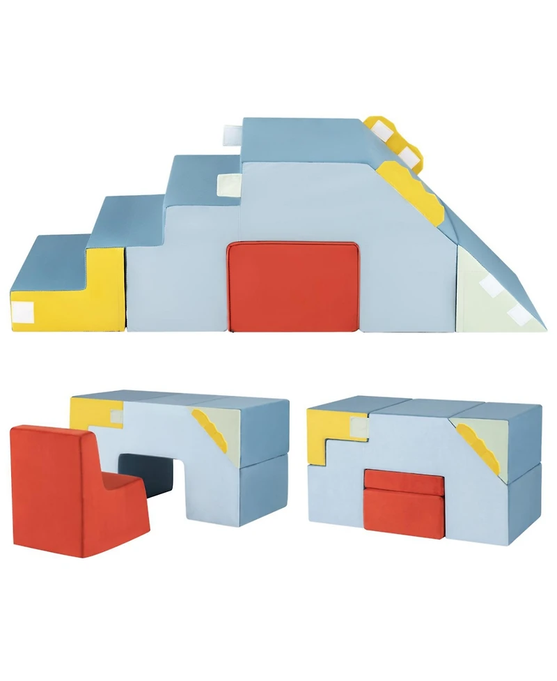 Slickblue Toddler Children's Foam Play Block Set with Velvet Covers, Table and Chair Design