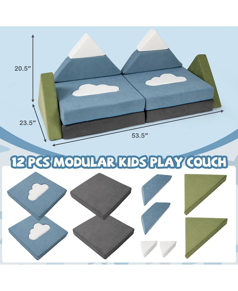 Slickblue Toddler 12 Piece Toddler Foam Construction Fort Set with Snow Mountain Theme-Snow Mountain
